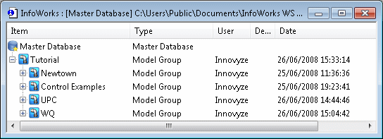 InfoWorks Explorer expanded